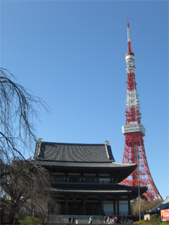 東京タワーと増上寺。