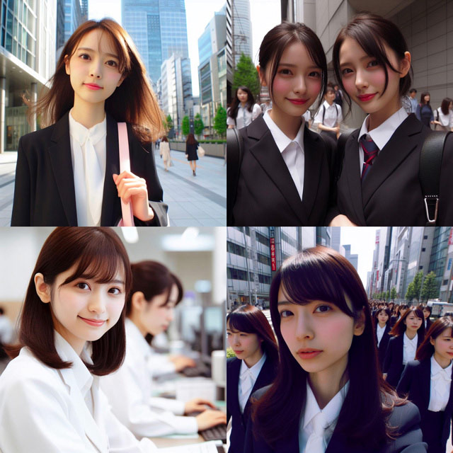 オフィス街を歩く日本人女子社員の画像